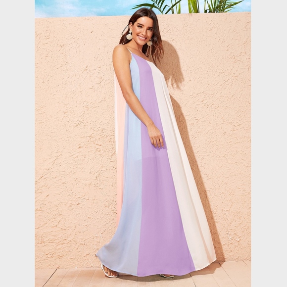 Pastel Color Block A-line Maxi Cami Dress - Picture 2 of 8